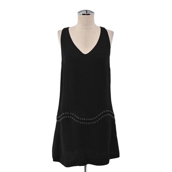 RAMY BROOK Dress Sz 2 Black Grommet Lace Up‎ Drop Waist V Neck Shift Sleeveless - Picture 1 of 12